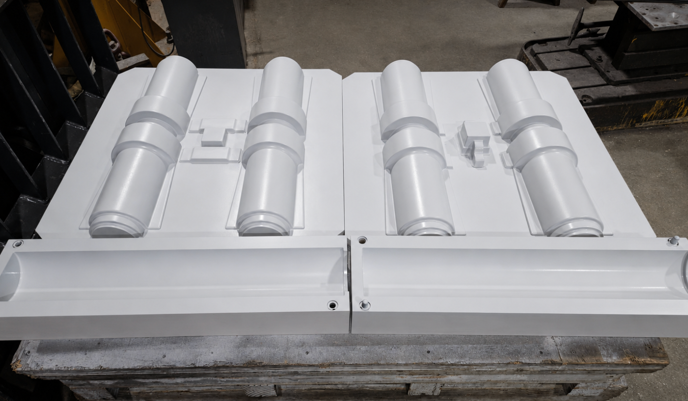 Finished white cylinder foundry pattern set at Spartan Pattern